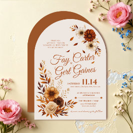 Rustic Fall Burnt Sienna Beige Floral Wedding  Einladung