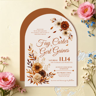 Rustic Fall Burnt Sienna Beige Floral Wedding Einladung