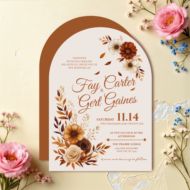 Rustic Fall Burnt Sienna Beige Floral Wedding  Einladung (Von Creator hochgeladen)