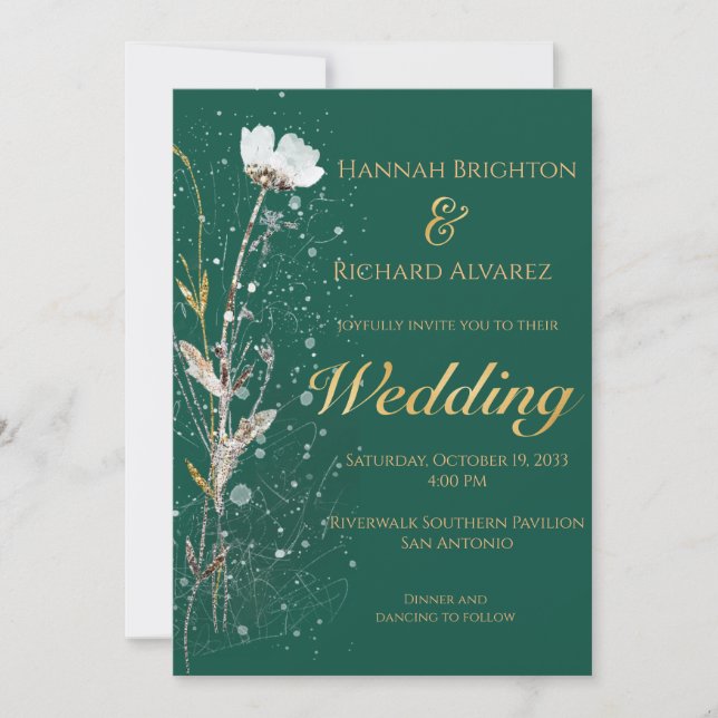 Rustic Fall Emerald Bohemische Wildblume Hochzeit Einladung (Vorderseite)