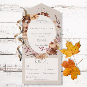 Rustic Fall Floral & Blätter Abendessen All In One Einladung