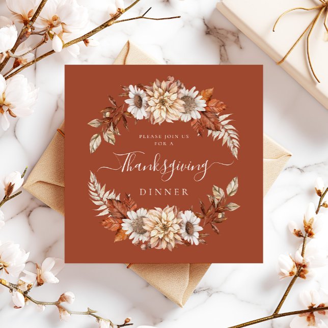 Rustic Fall Floral Blätter Erntedank Dinner Einladung (Rustic Fall Floral Leaves Thanksgiving Dinner Invitation)