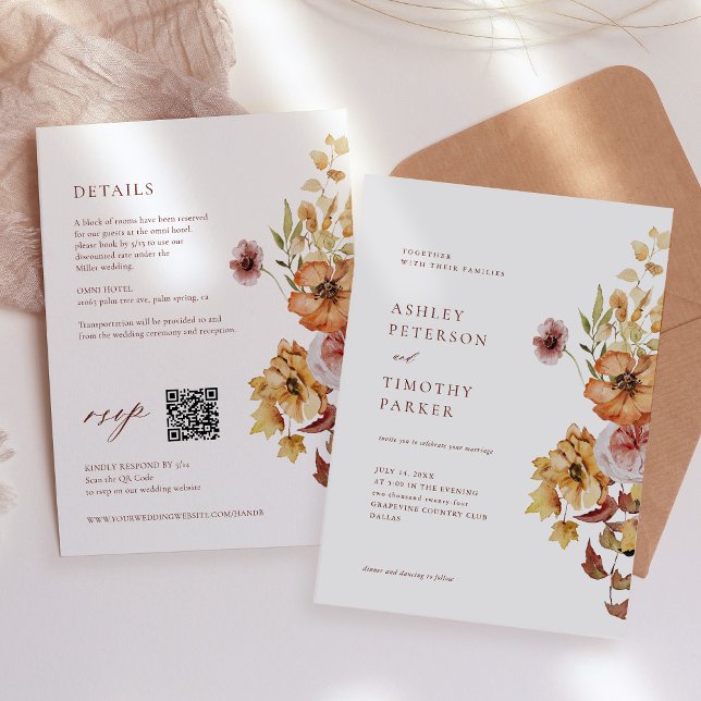 Rustic Fall Floral Boho Wedding QR Einladung (Von Creator hochgeladen)