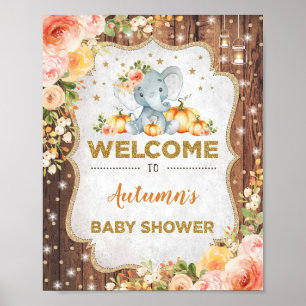 Rustic Fall Floral Elephant Baby Dusche Willkommen Poster