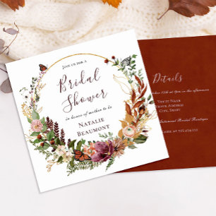 Rustic Fall Floral & Greenery Square Brautparty Einladung