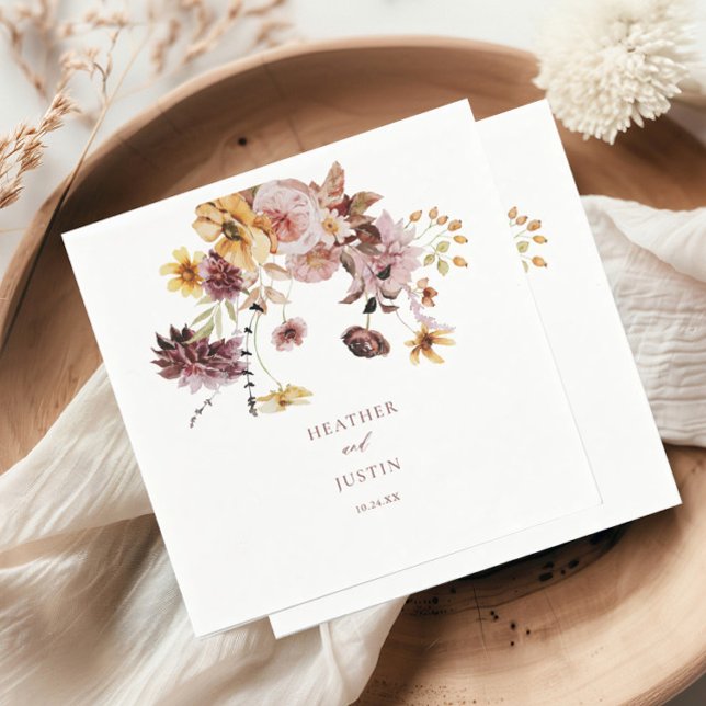 Rustic Fall Floral Monogram Wedding  Serviette (Von Creator hochgeladen)