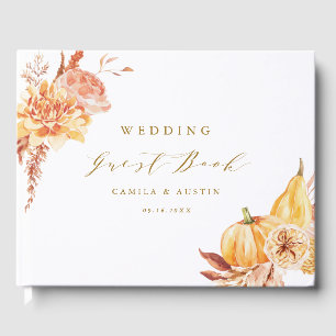 Rustic Fall Floral Pumpkin Hochzeit Gold Script Gästebuch