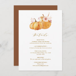 Rustic Fall Floral Pumpkin Hochzeitsdetails Gold Begleitkarte