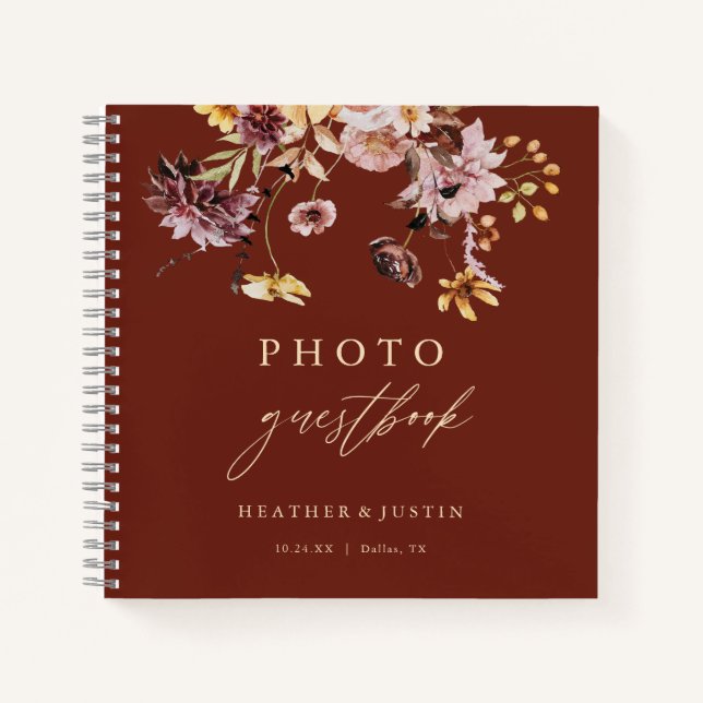 Rustic Fall Floral Wedding Foto Gästebuch Notizbuch (Vorderseite)