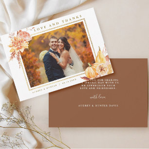 Rustic Fall Floral Wedding Gold Frame Foto Dankeskarte