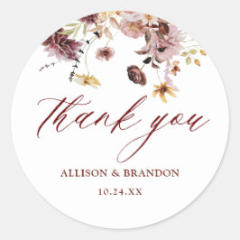 Rustic Fall Floral Wedding Vielen Dank für Ihr Int Runder Aufkleber