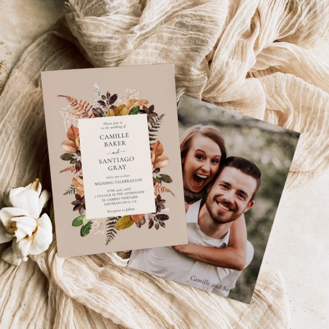 Rustic Fall Foliage Foto Hochzeitseinladung Einladung (Rustic Fall Wedding Photo Invitation)