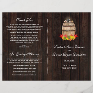 Rustic Fall Foliage Wine Barrel Hochzeitsprogramm
