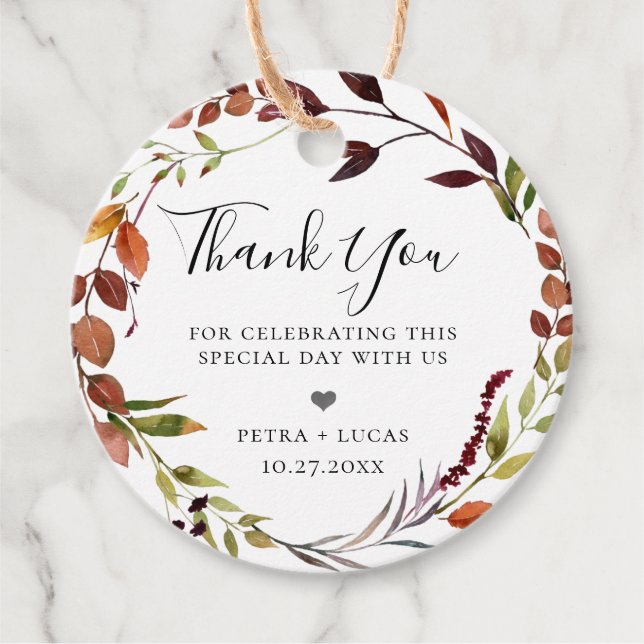 Rustic Fall Foliage Wreath Vielen Dank Geschenkanhänger (Vorderseite)