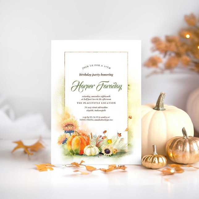 Rustic Fall Harvest Pumpkin Sonnenblume Geburtstag Einladung (Pumpkins Elegant Fall Birthday Invitations)