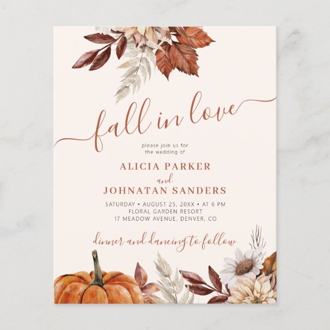 Rustic fall in love BUDGET wedding invitation Flyer (Vorne)
