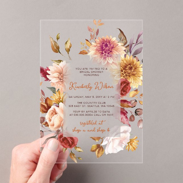 Rustic Fall in Love Fall Bridal Shower Acryleinladungen (Insitu (Handheld))