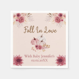 Rustic Fall In Love Pink Pumpkin Baby Shower Serviette