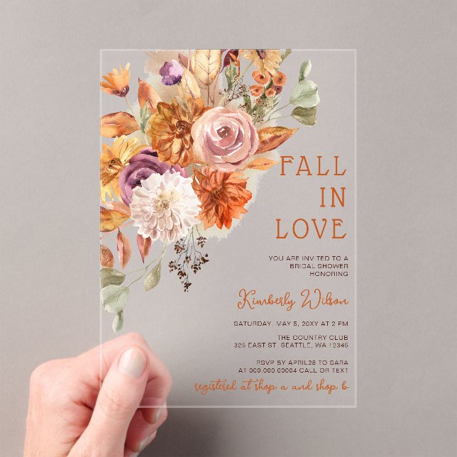 Rustic Fall in Love Pumpkins Fall Bridal Shower Acryleinladungen (Insitu (Handheld))