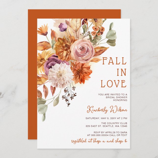Rustic Fall in Love Pumpkins Fall Bridal Shower Einladung (Vorne/Hinten)