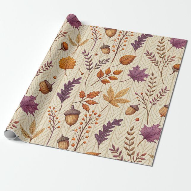 Rustic Fall Leaves and Acorns Gift Wrap for Autumn Geschenkpapier (Ungerollt)