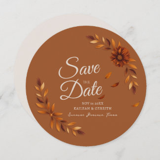 Rustic Fall Leaves Burnt Sienna Beige Wedding Save The Date