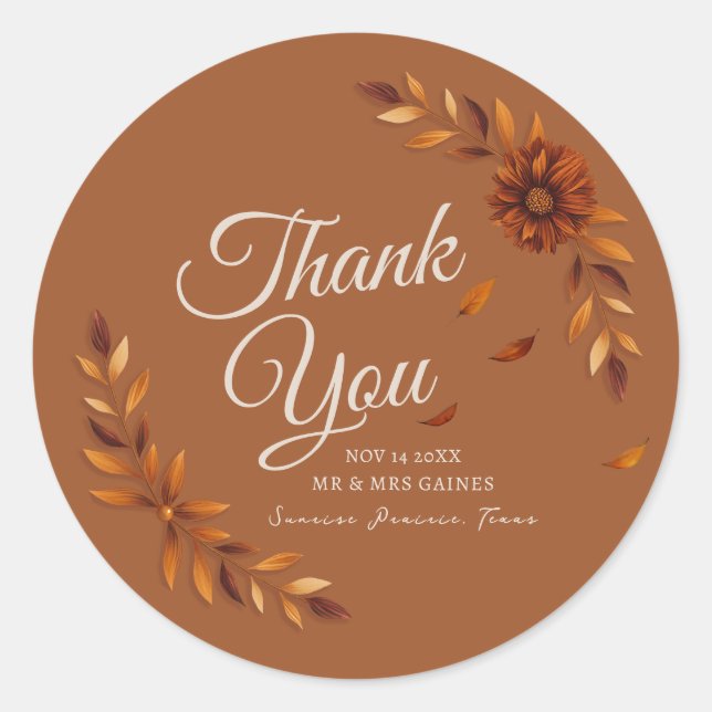 Rustic Fall Leaves Burnt Sienna Wedding Thank You  Runder Aufkleber (Vorderseite)