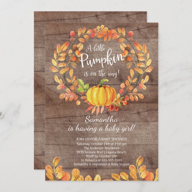 Rustic Fall Little Pumpkin Baby Dusche Einladung (Vorne/Hinten)