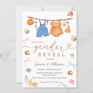 Rustic Fall Pumpkin Baby Clothes Gender-Offenbarun Einladung