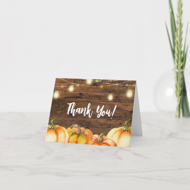 Rustic Fall Pumpkin Baby Dusche Danke Karte (Vorderseite)