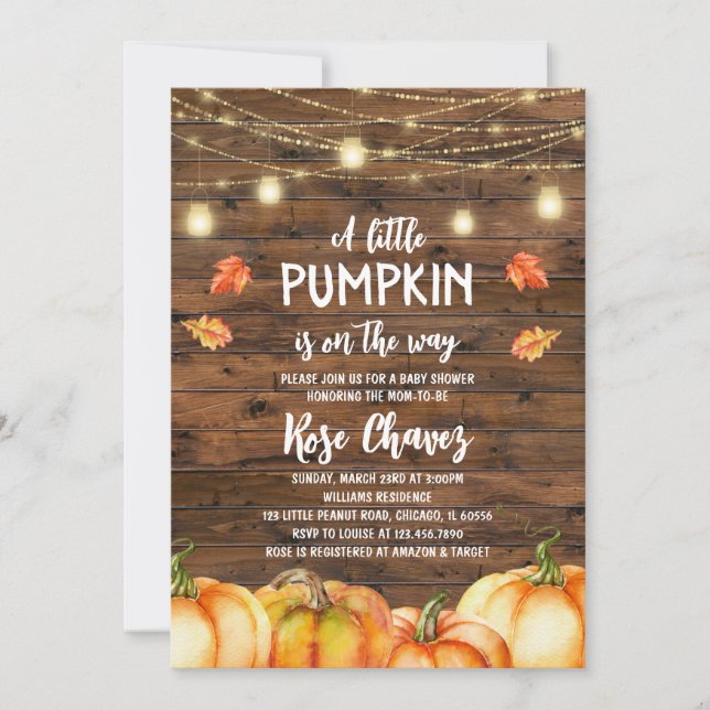 Rustic Fall Pumpkin Baby Dusche Einladung (Vorderseite)
