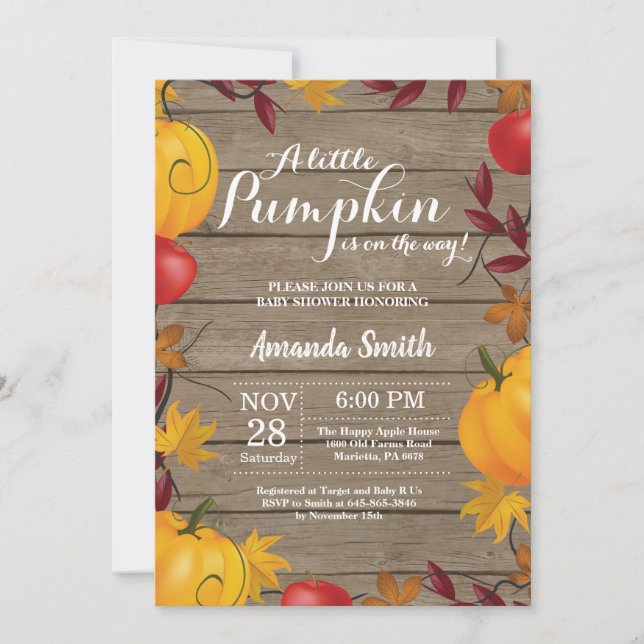 Rustic Fall Pumpkin Baby Dusche Einladung (Vorderseite)