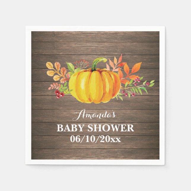 Rustic Fall Pumpkin Baby Dusche Napkin Serviette (Vorderseite)