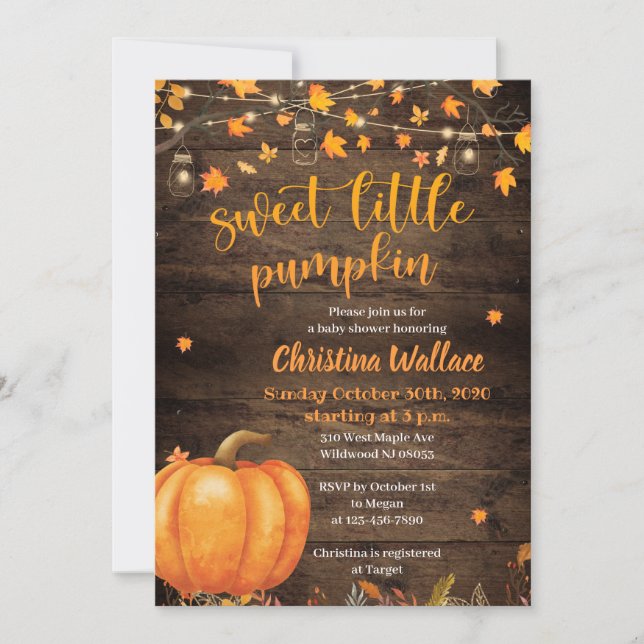 Rustic Fall Pumpkin Baby Shower Einladungen (Vorderseite)