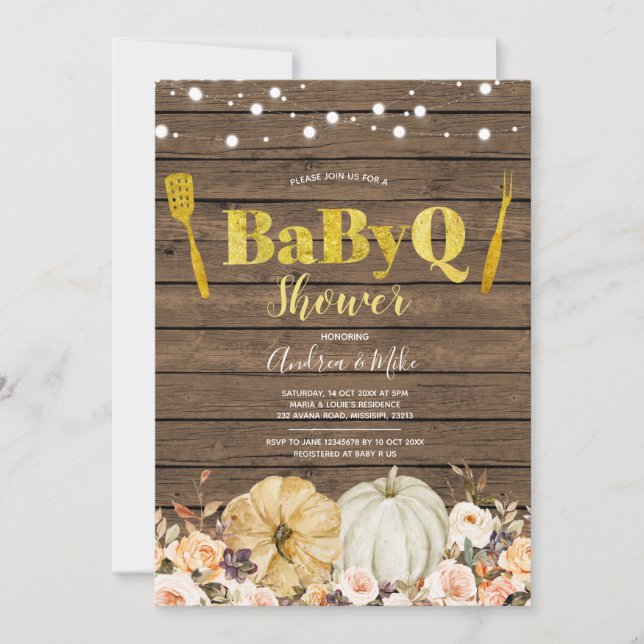 Rustic Fall Pumpkin BabyQ Baby Shower Einladung (Vorderseite)