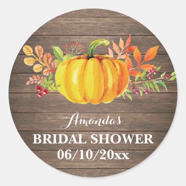 Rustic Fall Pumpkin Brautparty Vielen Dank Runder Aufkleber (Vorderseite)