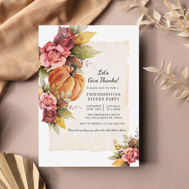 Rustic Fall Pumpkin Lasse Danke an die Freunde Mitteilungskarte (Fall Orange Pumpkin Thanksgiving Invitation)