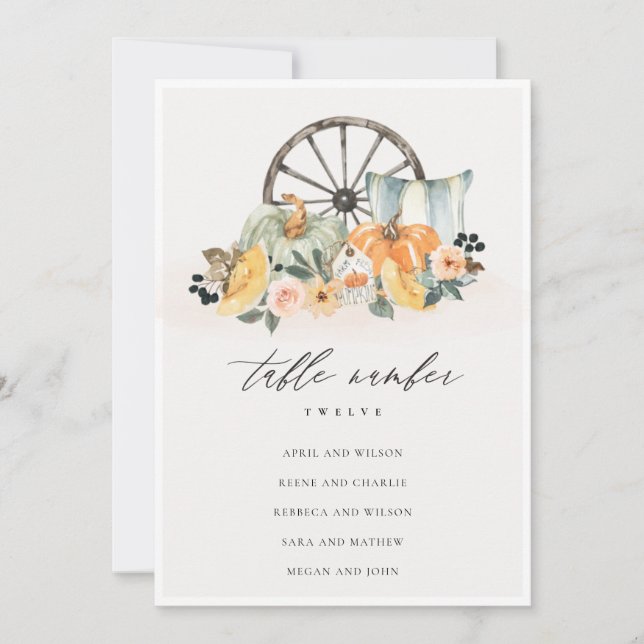 Rustic Fall Pumpkin Leafing Seatmap Table Card Car Dankeskarte (Vorderseite)