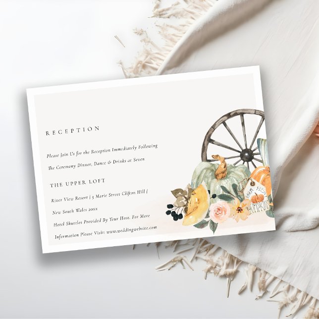 Rustic Fall Pumpkin Leafy Floral Hochzeit Empfang Begleitkarte (Von Creator hochgeladen)