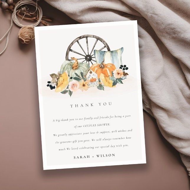 Rustic Fall Pumpkin Leafy Floral Wheel Wedding Dankeskarte (Von Creator hochgeladen)