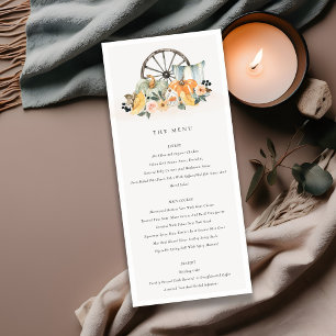 Rustic Fall Pumpkin Leafy Floral Wheel Wedding Menükarte