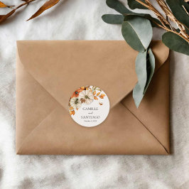 Rustic Fall Pumpkin Wedding Round Sticker