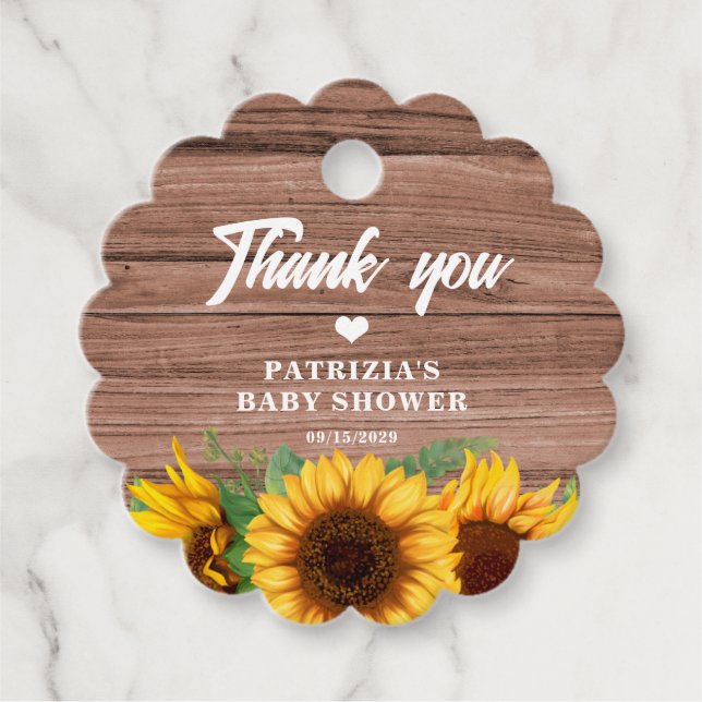 Rustic Fall Sunflower | Baby Shower Geschenkanhänger (Vorderseite)