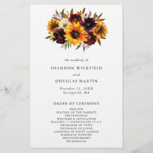 Rustic Fall Sunflower Budget Hochzeitsprogramm