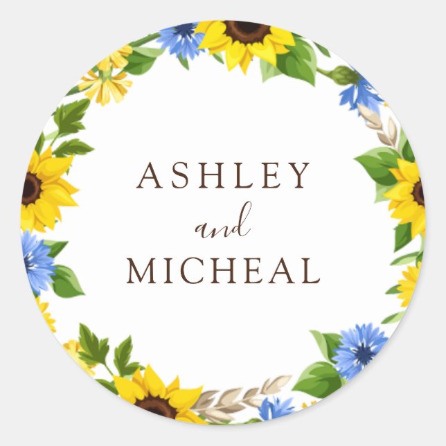 Rustic Fall Sunflower Wreath Wedding Sticker (Vorderseite)
