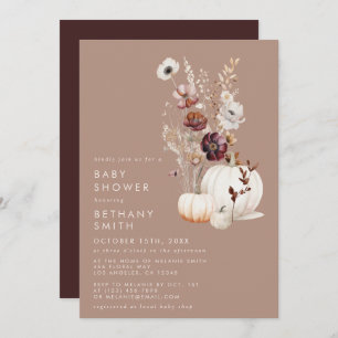 Rustic Fall Taupe Floral Pumpkin Baby Dusche Einladung