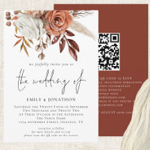 Rustic Fall Terracotta Florals QR Code Wedding