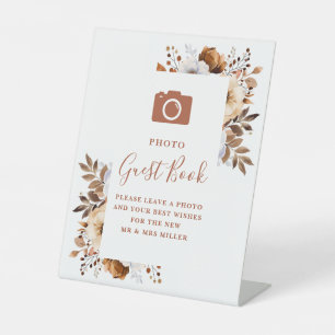 Rustic Fall Terracotta Foto Gästebuch Hochzeit Sockelschild