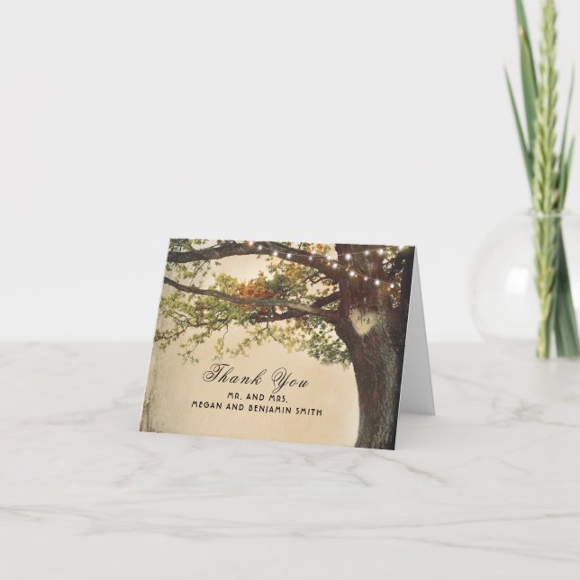 Rustic Fall Tree Lights Wedding Vielen Dank Dankeskarte (Vorderseite)