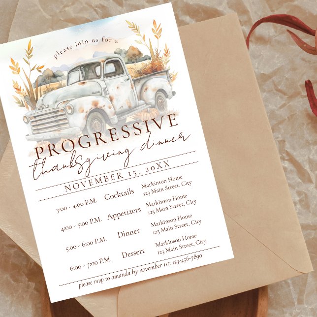 Rustic Fall Truck Progressive Thanksgiving Dinner Einladung (Von Creator hochgeladen)